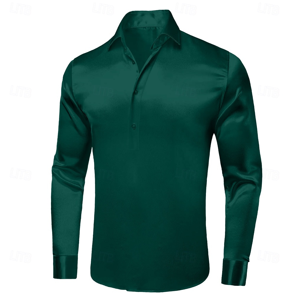 Herren Hemd Seidenartig Satinhemd Kleidhemd Freizeithemd Abschlussballhemd Einfach Formell Hochzeit Schwarz Weiß Rote Königliches Blau Langarm Revers Frühling & Herbst Ganzjahres Bekleidung Rein 2025 - $23.99 –P6