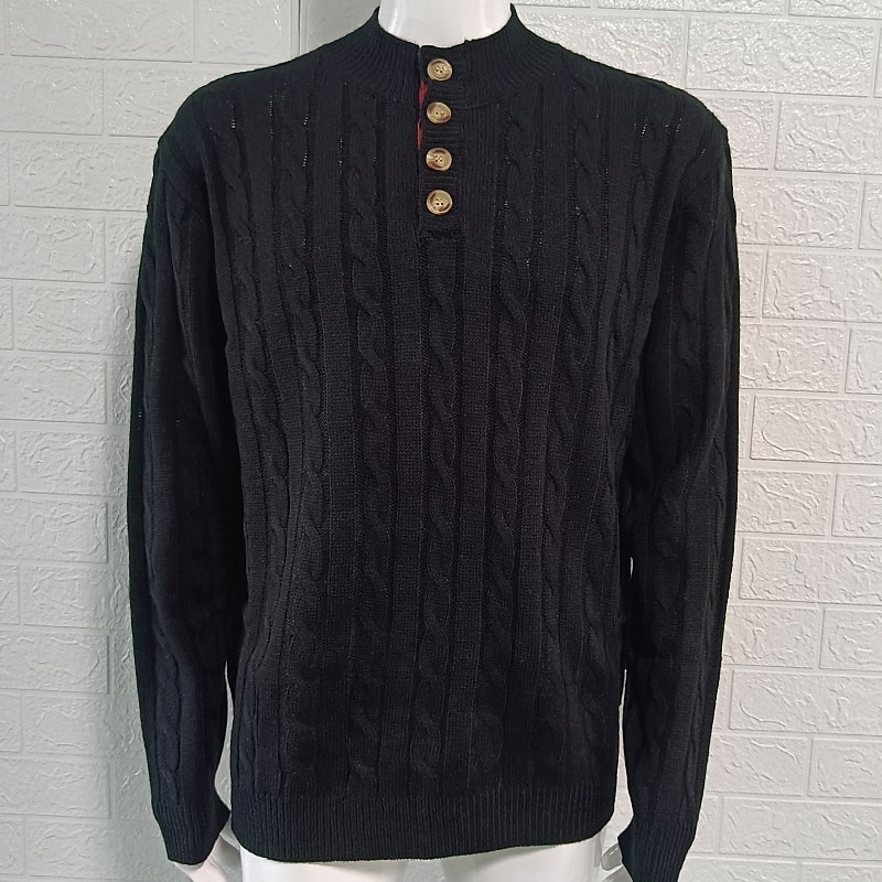 Herren Pullover Strickpullover Gerippt Stricken Normale Oberteile Knöpfe Gestrickt Einfach Henley Mode Basic Urlaub Alltagskleidung Bekleidung Herbst Winter Schwarz Weiß M L XL 2026 - $44.99 –P12