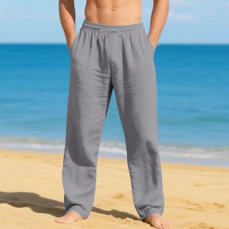 Men's Linen Pants Trousers Summer Pants Beach Pants Drawstring Elastic Waist Straight Leg Plain Comfort Breathable Full Length Casual Daily Beach Vacation Fashion White Sky Blue 2026 - $22.99 –P12