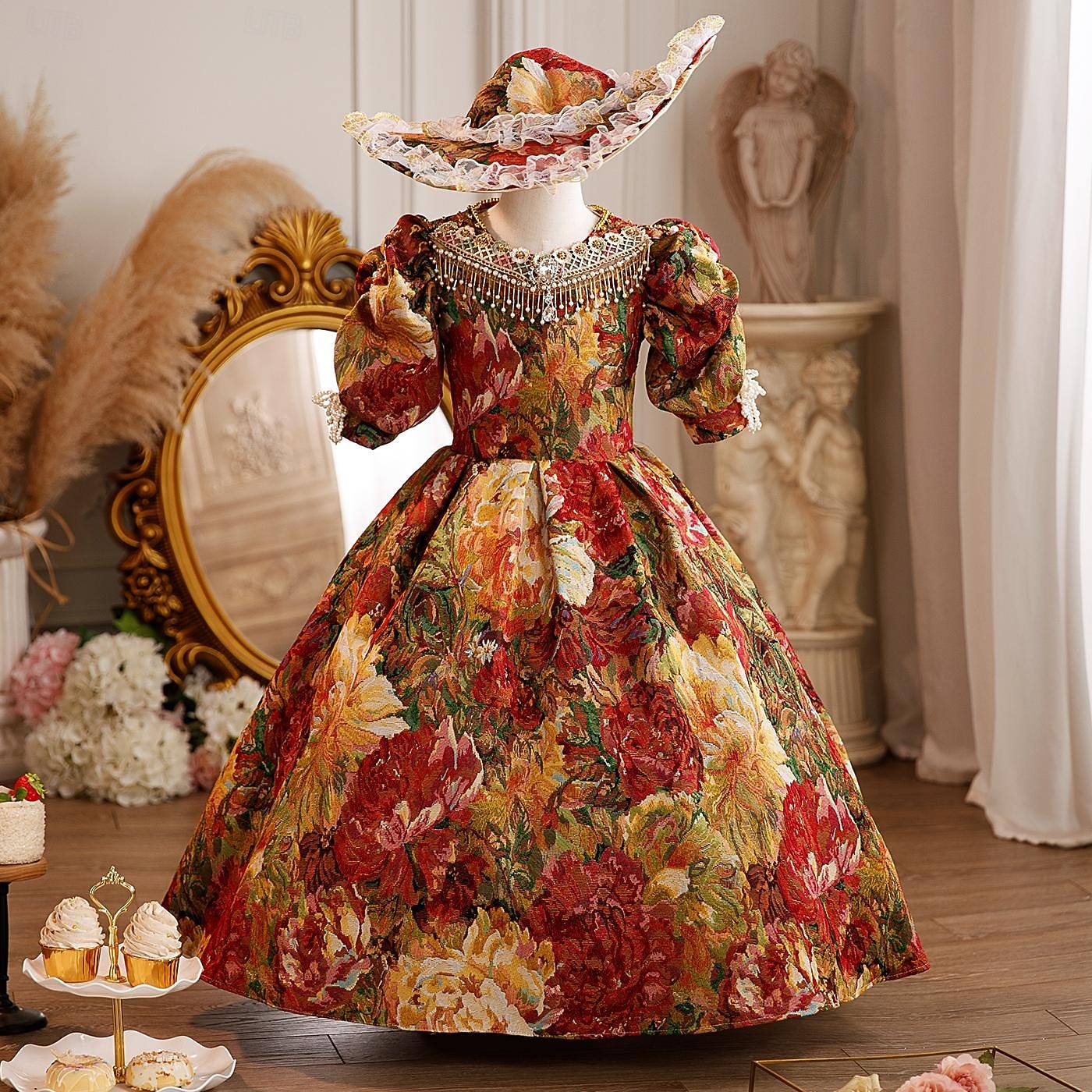 chinese dress ladies Princess Belle Classic Multilayer Organza Tulle Beauty and Beast Cosplay Costume Without Boning / Combination Lace Tie