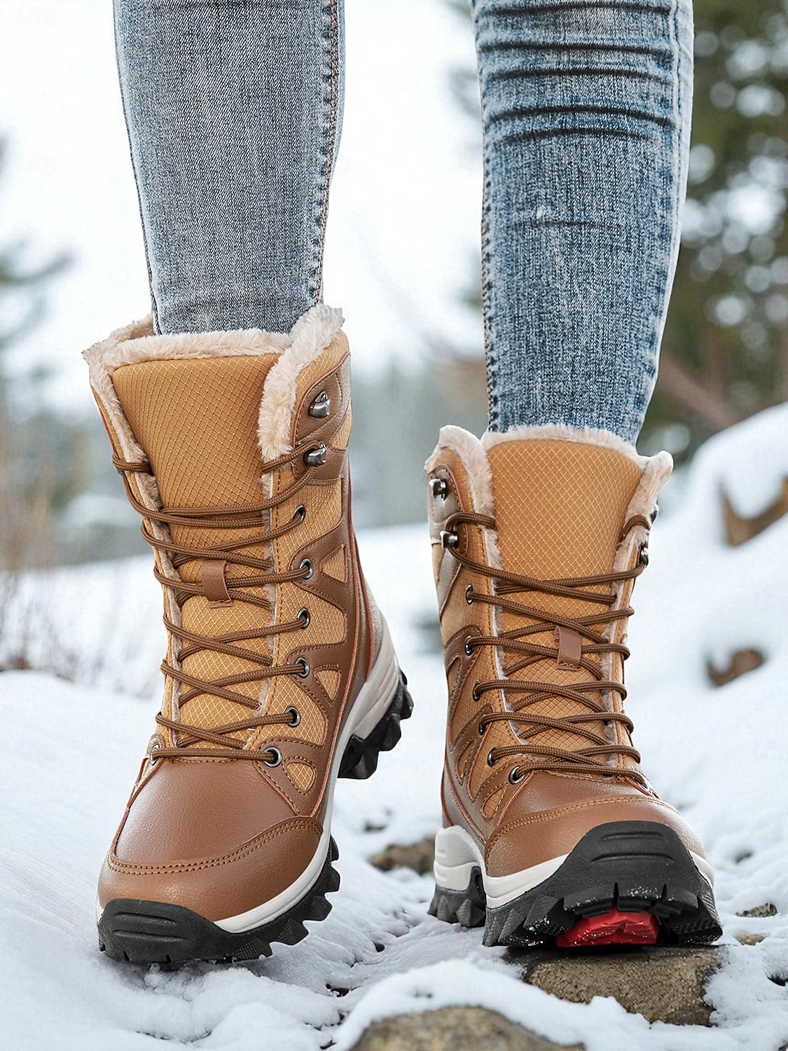 Scarpe Invernali Da Donna, Foderate, Invernali, In Pelle, Antiscivolo, Da Trekking, Per Attività All'aria Aperta, Da Lavoro, Taglie 35-41, Colore: Rosso, 35