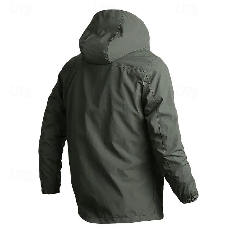 Homens Blusão Capa de chuva Casaco Shell Prova-de-Água Leve Casual Esportes Acampar e Caminhar Bordado Bolsos laterais Zip Frente Outono Inverno Com Capuz Manga Longa Preto Verde Caqui de 2025 por $44.99 –P4