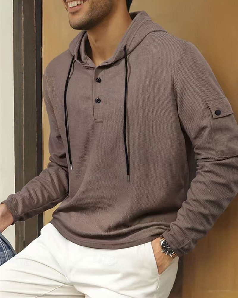 Men's Hoodie Button Up Hoodie Black White Army Green Navy Blue Khaki Hooded Plain Drawstring Sports & Outdoor Daily Holiday Polyester Streetwear Basic Casual Spring Fall Clothing Apparel Hoodies 2025 - $19.99 –P4