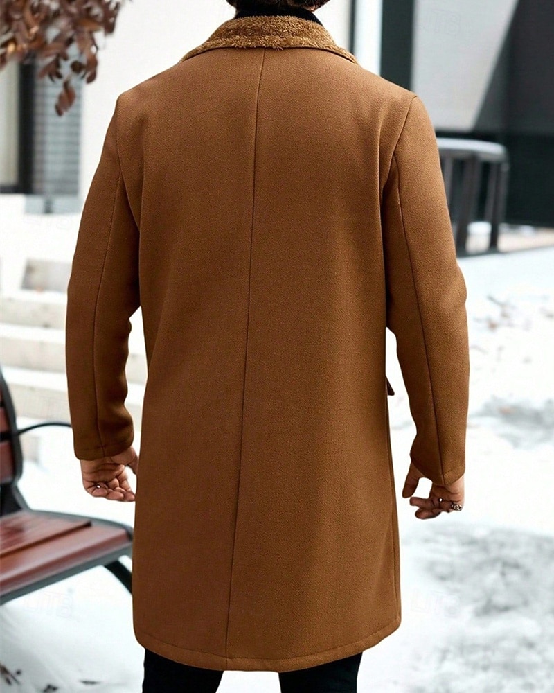 Herr Fleece-jacka Peacoat Trenchcoat Semester Dagligen Höst Vinter Polyester Håller värmen Ytterkläder Kläder Mode Klassisk Slät Ficka Kavajslag Dubbelknäppt 2025 - $52.99 –P2