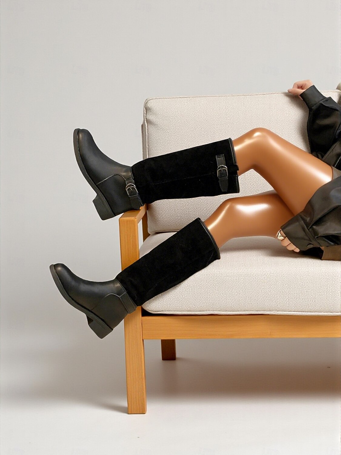 bottes hautes à tige réglable pour femmes - combinaison de daim et de similicuir avec détail de boucle, chaussures de style équitation à la mode pour les tenues décontractées urbaines et les vêtements de 2025 ? $54.99 –P5