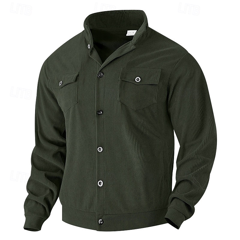 Herren Leichte Jacke Cordjacke Freizeitjacke Urlaub Täglich Atmungsaktiv Tasche Frühling Herbst Einfach Mode Klassisch Revers Regulär Schwarz Braun Hellgrau Armeegrün Aprikose Jacken 2025 - $29.99 –P12