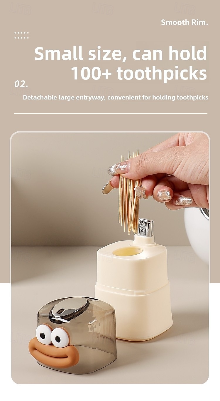 distributore automatico di stuzzicadenti a comparsa, design creativo a pulsante con simpatici adesivi a forma di cartone animato, ideale per l'uso in cucina e sul tavolo da pranzo del 2025 a $7.99 –P6