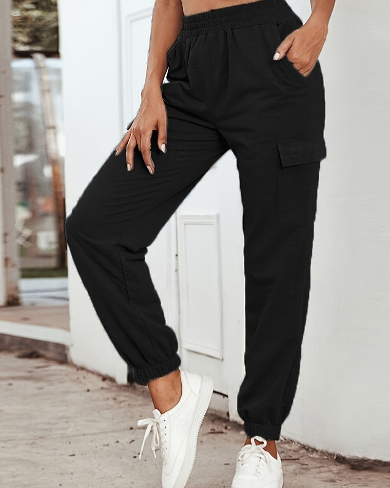 Women's Cargo Pants Slacks Streetwear Casual Full Length Natural Plain Pocket Elastic Waist Comfortable Street Holiday Daily Wear Grey Black Army Green Fall Regular Fit 2026 - $29.99 –P3