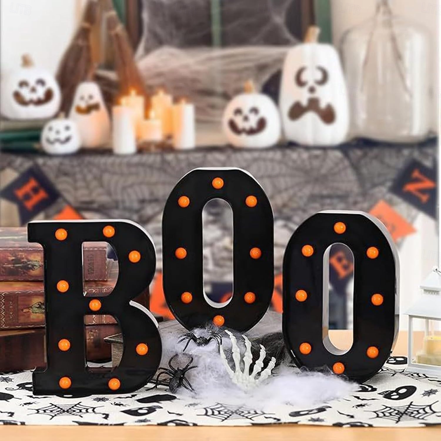 Lumini de Halloween cu litere, lumini luminoase în formă de boo, decor, lumini, ornamente pentru birou, fantomă, festival, atmosferă interioară, aspect 2025 - $21.99 –P8