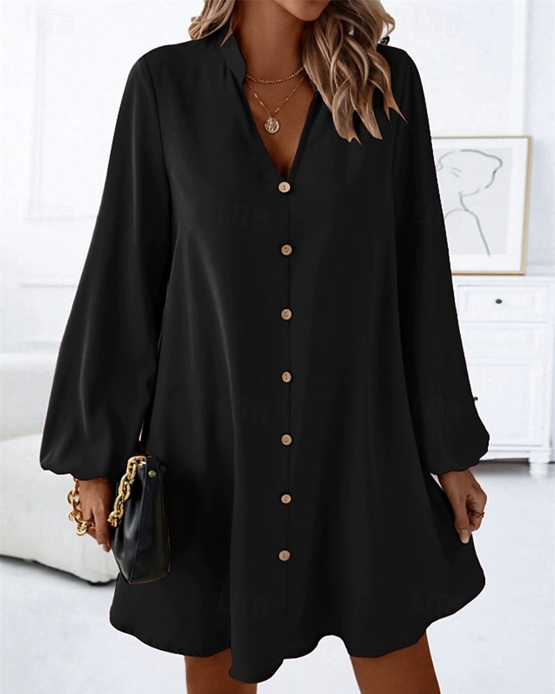 Pentru femei Rochie Mini Rochie casual Modă Clasic Modern În aer liber Vacanță Concediu Fit regulat Simplu Manșon Lung În V Negru Roșu-aprins Maro Trifoi Vară 2025 - $21.99 –P6