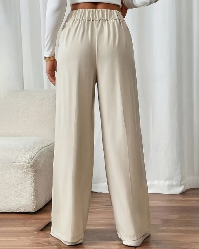 Жен. Широкие Костюм Мода Уличный стиль Полная длина Средняя талия Полотняное плетение Карман Эластичная талия Удобный Официальные Офис Для улицы Абрикосовый Серый Черный Светло-зеленый Осень 2025 - $19.99 –P9