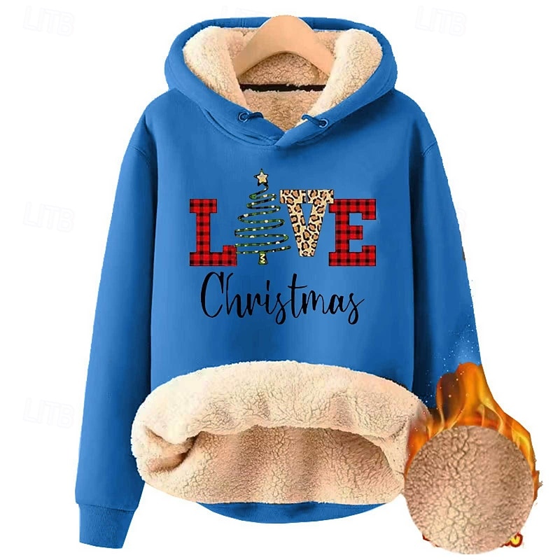 Mulheres Pulôver Moletom Com Capuz Árvore de Natal Roupa de rua Casual Manga Longa Com Capuz Tops regulares Rua Para Noite Bolsos Imprimir Azul denim Amarelo Azul Marinha Azul Azul Escuro Inverno de 2025 por $21.99 –P5