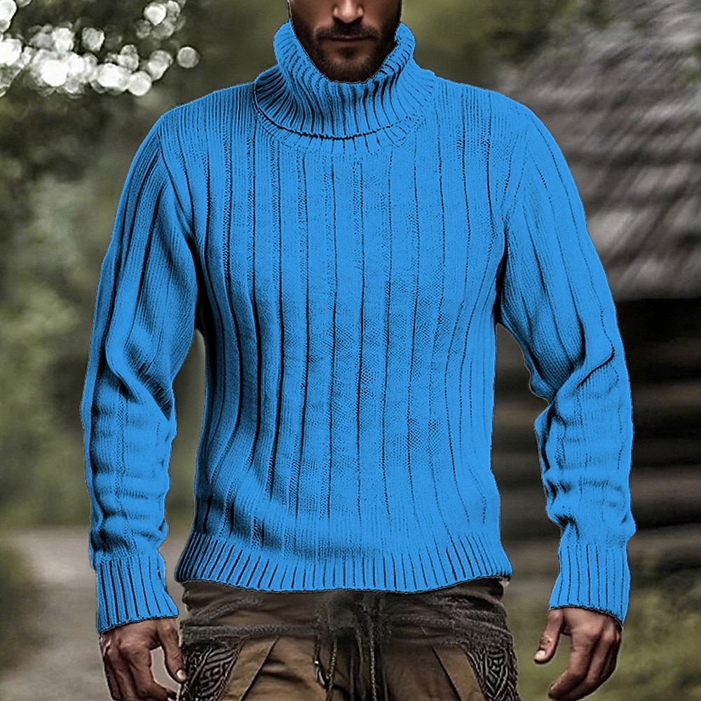 Herren Pullover Strickpullover Gerippt Stricken Normale Oberteile Gestrickt Einfach Rollkragen Mode Basic Urlaub Alltagskleidung Bekleidung Herbst Winter Schwarz Weiß M L XL 2025 - $29.99 –P3