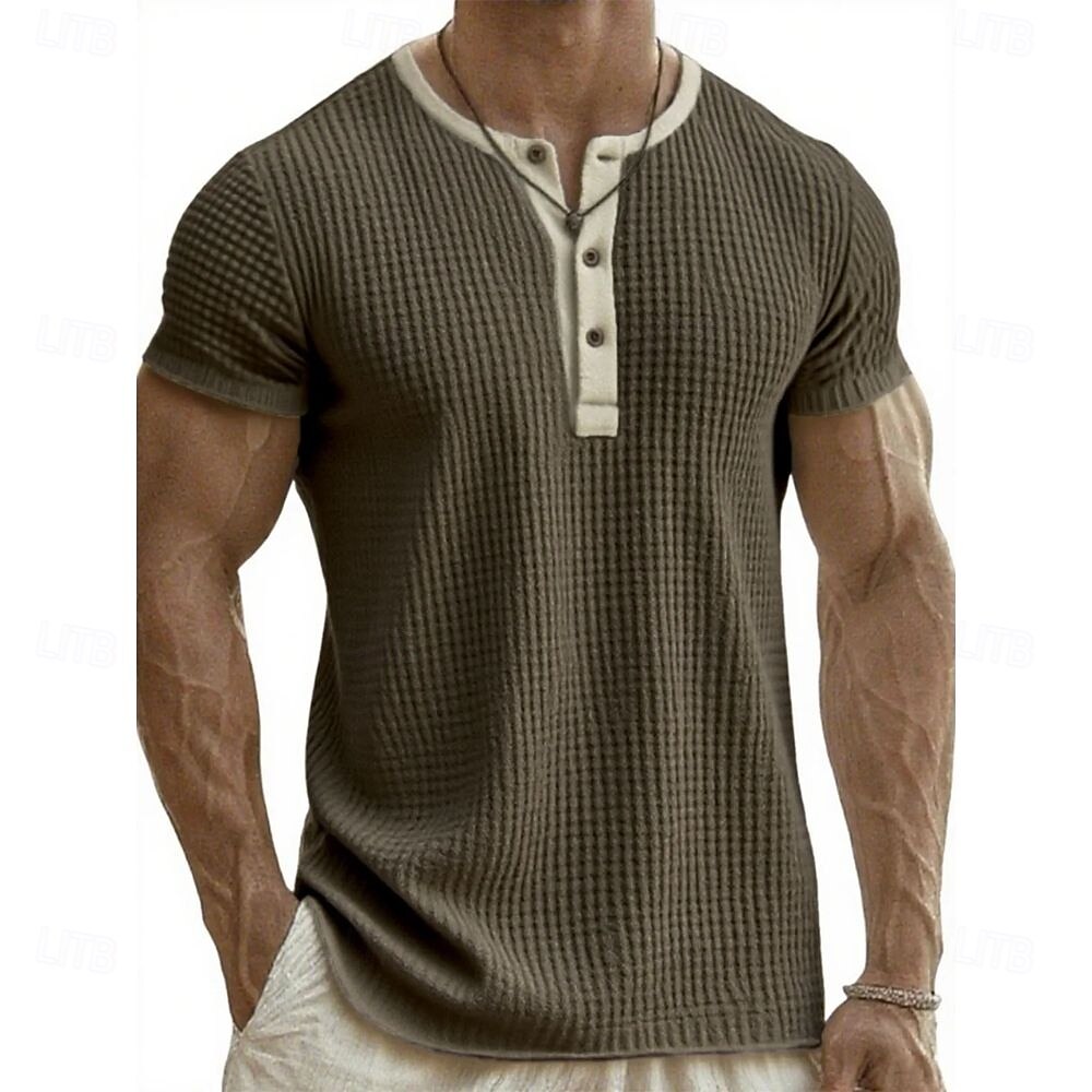 Pánské Tričko Henley Trička Tričko Top Krátký rukáv Henley Léto Podzim Retro Módní Designové Nostalgický Móda Retro Dovolená ulice Jdeme ven Černá Bílá Světlá růžová Top tričko pro muže 2025 - $26.99 –P3