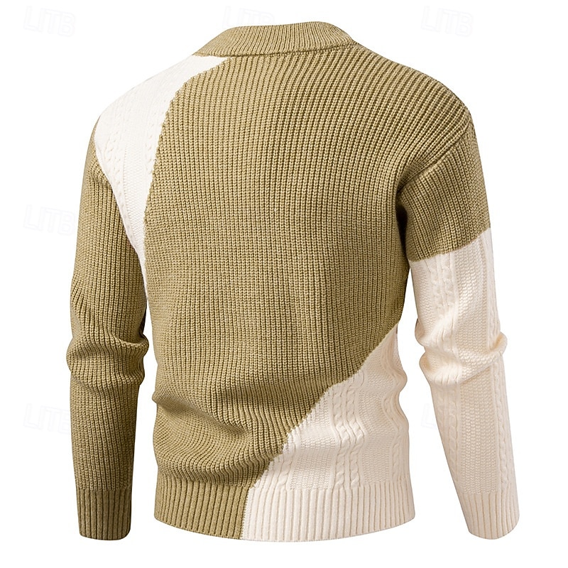 Voor heren Trui Gebreide trui Geribd breien Normale tops Gebreid Kleurenblok Strakke ronde hals Modieus Basic Vakantie Alledaagse kleding Kleding Winter Khaki Beige S M L 2026 - $37.99 –P2