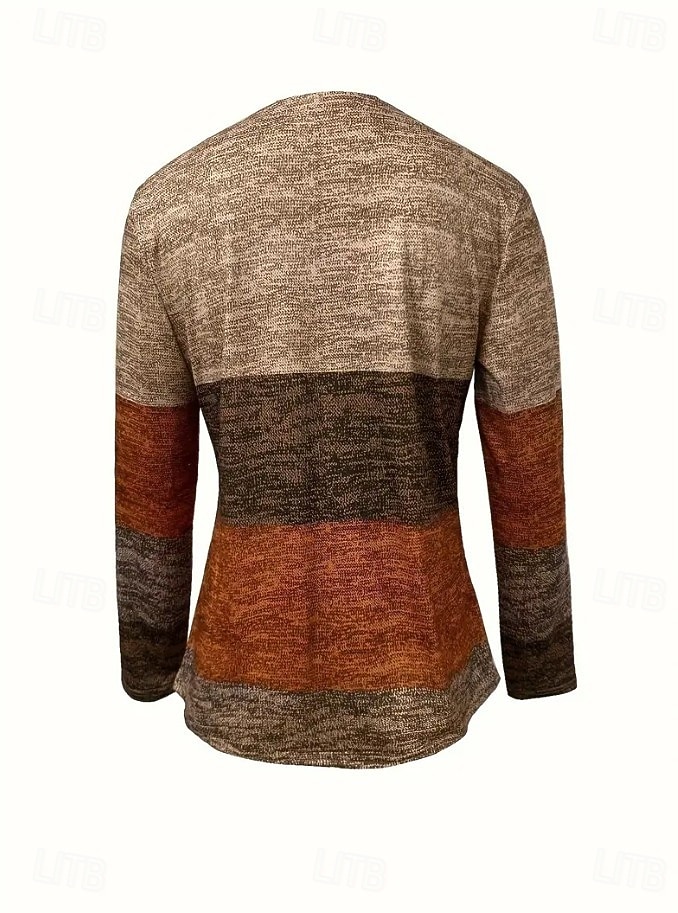 Dame T skjorte Grafisk Geometrisk Årgang Stilfull Klassisk Langermet Crew-hals V-hals Vanlige topper Daglig Knapper Trykt mønster Asymmetrisk Blå Brun Vår Høst 2025 - $24.99 –P3