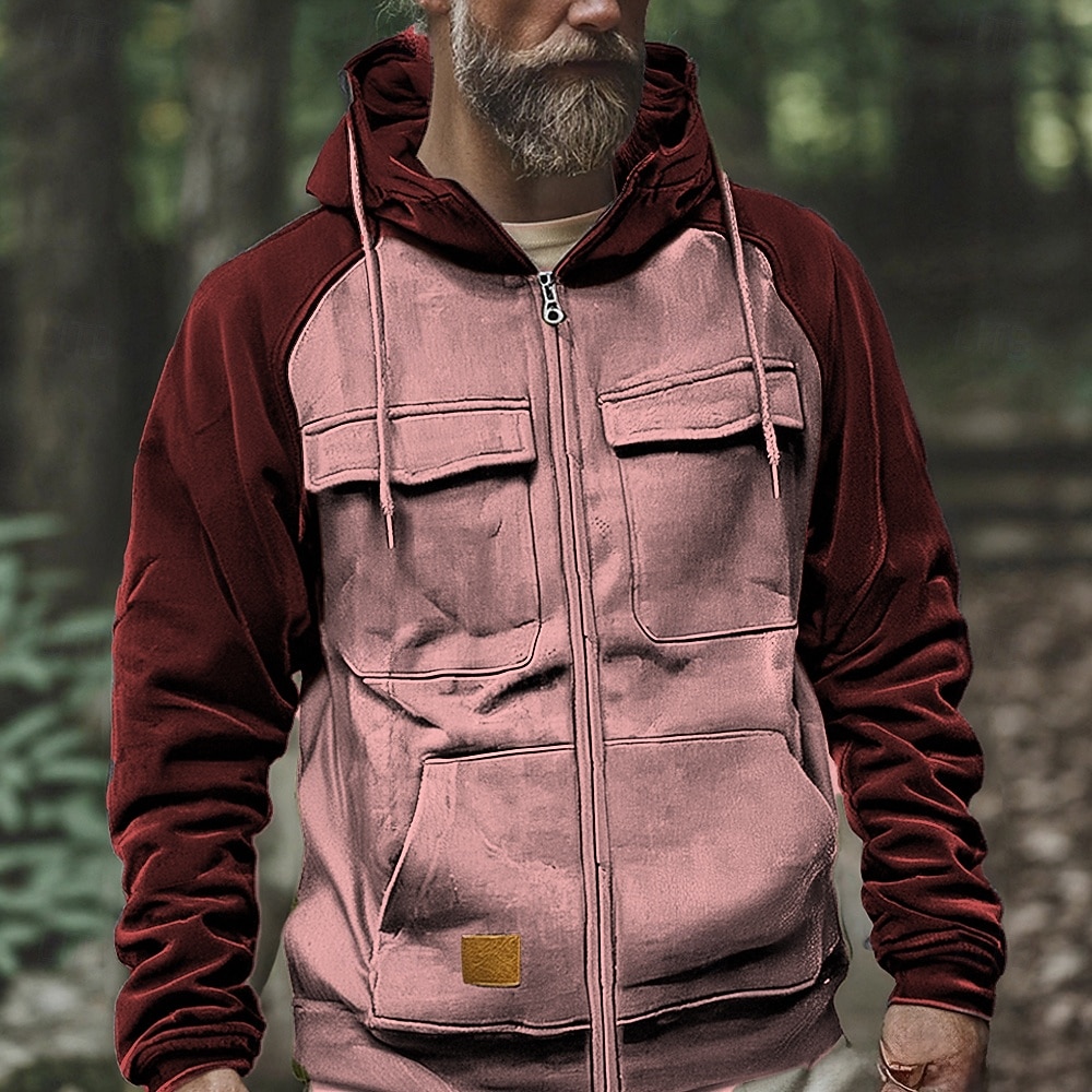 Homens Moletom Full Zip Hoodie Vinho Com Capuz Bloco de cor Patchwork Bolsos Diário Desportos e Ar livre Feriado Poliéster Roupa de rua Básico Casual Primavera Outono Roupa Moletons Moletons Manga de 2026 por $36.99 –P4