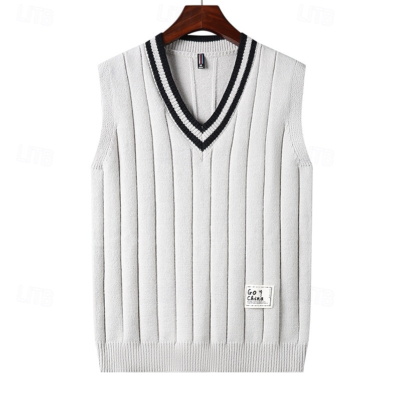 Herren Pullunder Kleid Pullover Pullover Weste Strickpullover Gerippt Stricken Normale Oberteile Gestrickt Einfach V Ausschnitt Mode Lässig Urlaub Alltagskleidung Bekleidung Herbst Winter Schwarz Weiß 2026 - $39.99 –P5