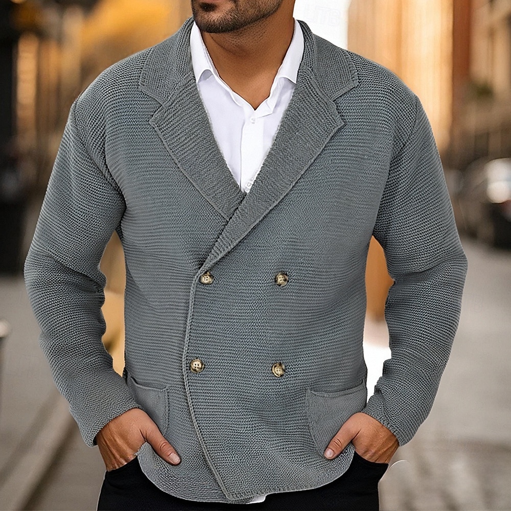 Herren Strickjacke Kurzer Pullover Strickpullover Gerippt Kurz gestrickt Stricken Normale Oberteile Tasche Einfarbig Hemdkragen Mode Klassisch Urlaub Alltagskleidung Bekleidung Herbst Winter 2025 - $37.99 –P1
