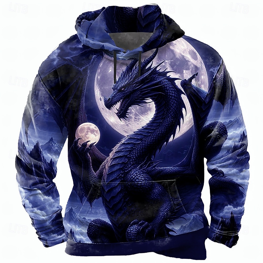 Homens Dragão 3D Moletom Legal Festa Gola Redonda Bandagem Streetwear Roxo Verde Com Cordão Outono Inverno Designer de 2025 por $26.99 –P3