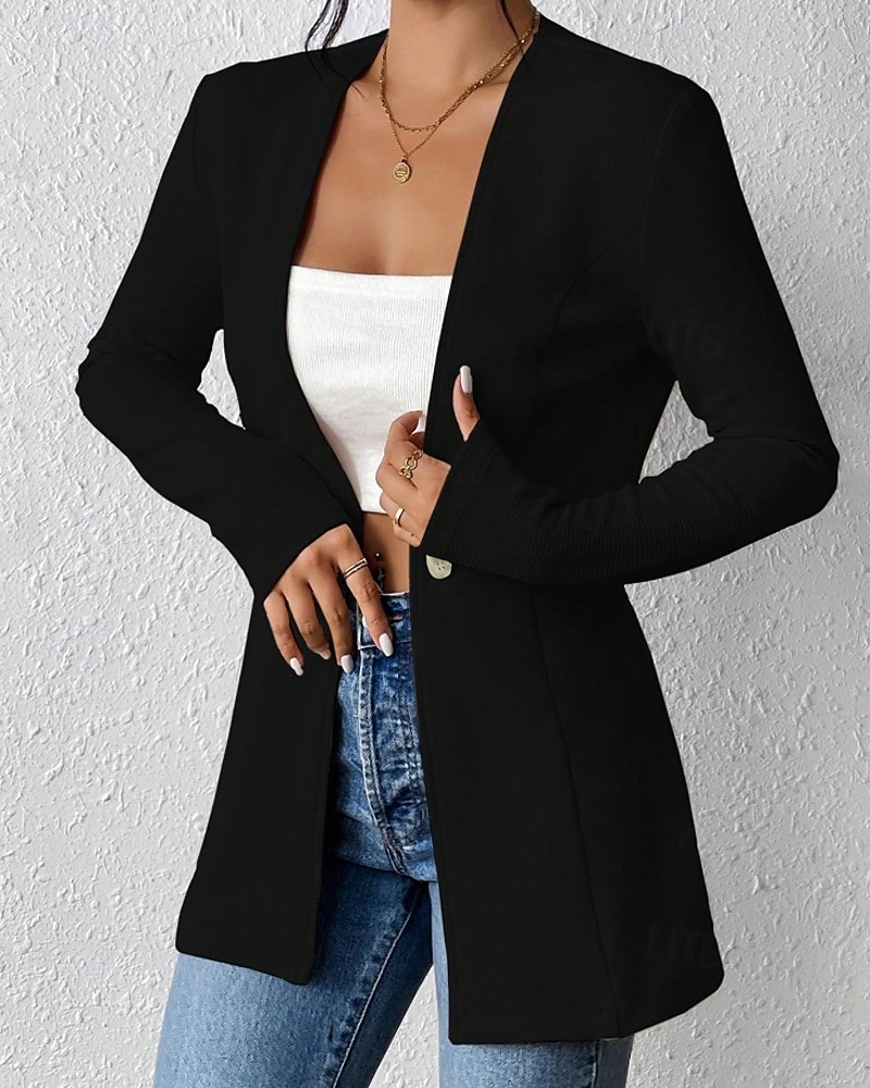 Mujer chaqueta Cómodo Botones Moda Plano Noche Fin de semana Botonadura Simple Regular Escote en Pico Ajuste regular Manga Larga Ropa de calle Negro Blanco Vino Otoño 2025 - $26.99 –P8