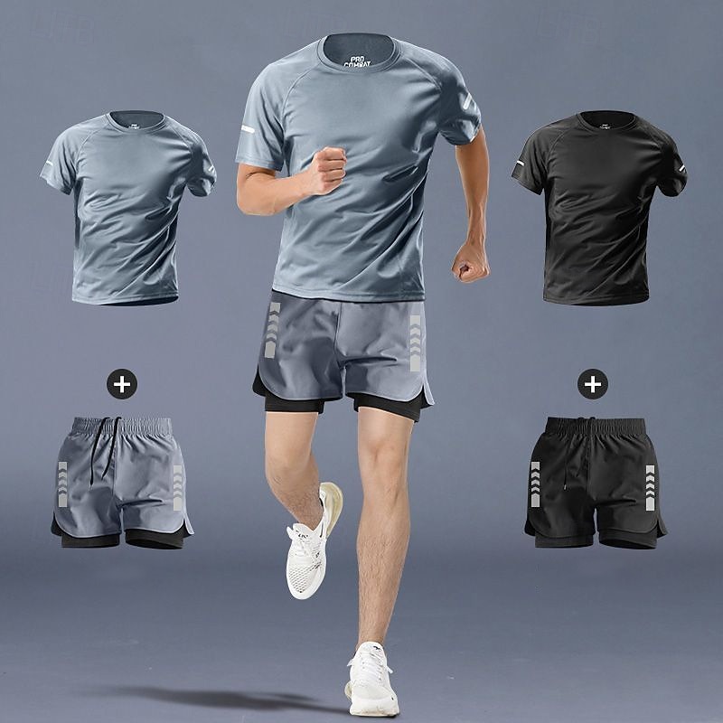 Herren Trainingsanzüge 2-teiliges Sport-Set Athleisure Hohe Taille Schnelltrocknend Basketball Laufen Yoga Sportbekleidung Sportkleidung Einfarbig Dunkelgrau Grau Schwarz Schwarz 2025 - $21.59 –P1