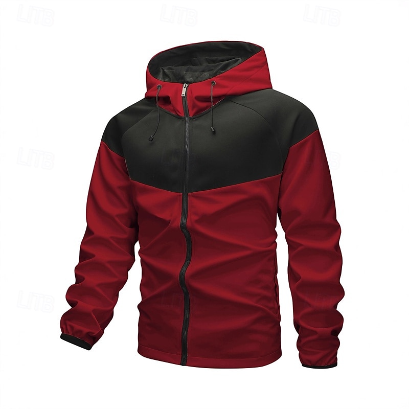 Men's Outdoor Jacket Raincoat Hoodie Jacket Hiking Jacket Vacation Daily Windproof Pocket Spring Fall Color Block Fashion Classic Hooded Regular Red Khaki Dark Blue Jacket 2026 - $30.99 –P3