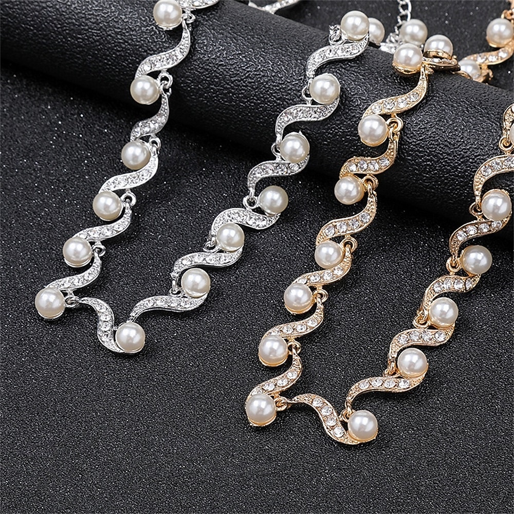 Juego de Joyas 2 Perla Cromo Pendientes Collare Mujer Elegante Vintage Moda Estilo retro Clásico Conjunto de joyas Para Boda Fiesta Invitado a la boda 2026 - $17.49 –P2