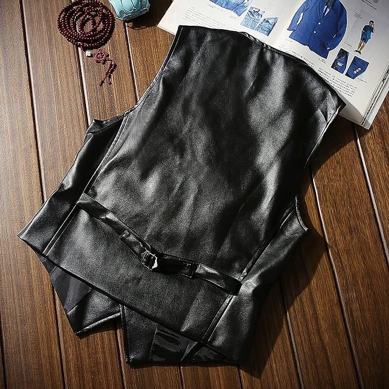 Herre سترة Veste Vest i kunstskinn Avslappet Daglig vestlig stil Vår Høst Lomme Knapper Polyester PU Lær Bekvem عادي Fiskebein Enkeltkneppet V-hals Slank Fasong Svart Brun Vest 2025 - $39.99 –P5
