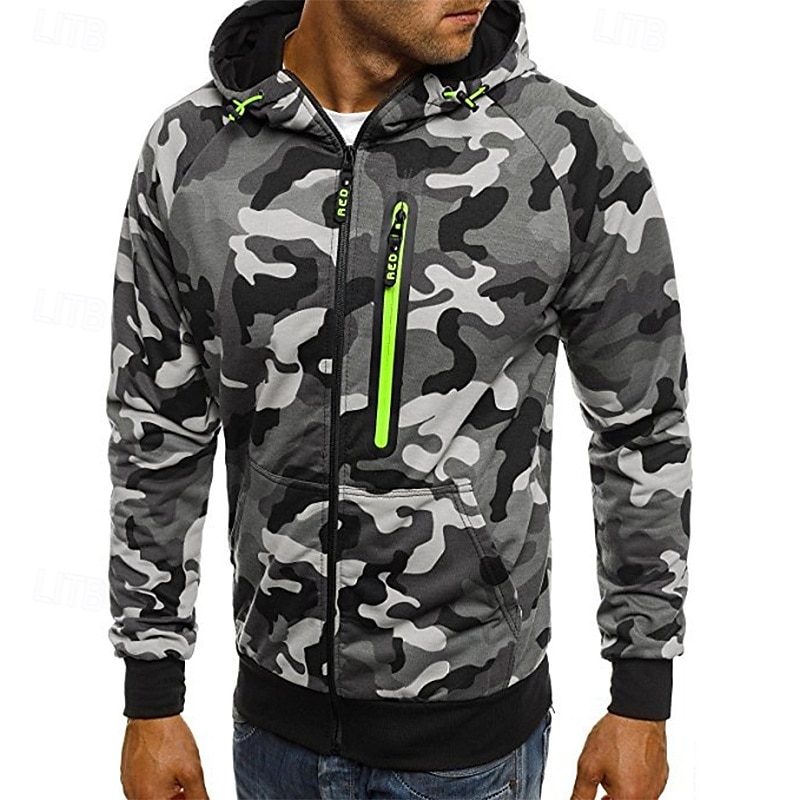 Per uomo Felpa con cappuccio Felpa con cappuccio a zip intera Felpa con cappuccio tattica Felpa con cappuccio mimetica Verde Grigio Con Cappuccio Mimetico Cerniera Sport & Outdoor Casuale Quotidiano del 2025 a $23.99 –P2