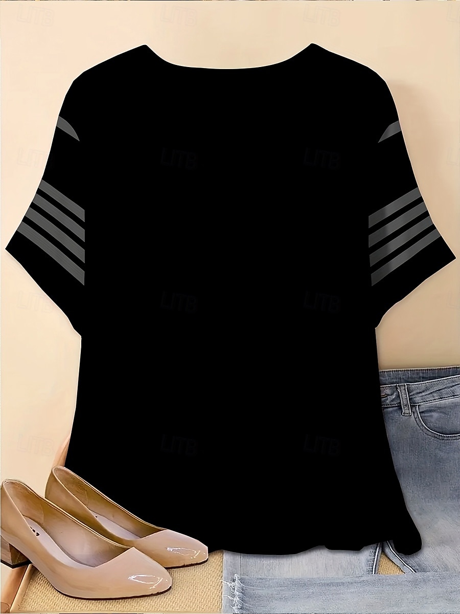 Femmes T-shirt Graphique Animal Chat ancien Élégant Classique Manche Courte Col en V Hauts Réguliers Quotidien Week-end Imprimé Noir Été Printemps Automne de 2025 ? $21.99 –P4