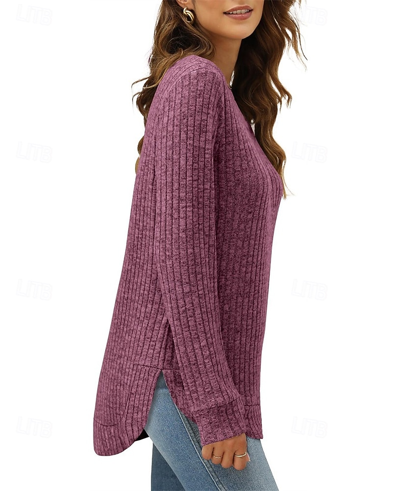 Damen Textur Bluse T Shirt T-Shirt Einfach Mode Modern Langarm Rundhalsausschnitt Normale Oberteile Täglich Ausgehen Asymmetrisch Schwarz Wein Fuchsie Braun Grün Frühling Herbst 2025 - $21.99 –P19