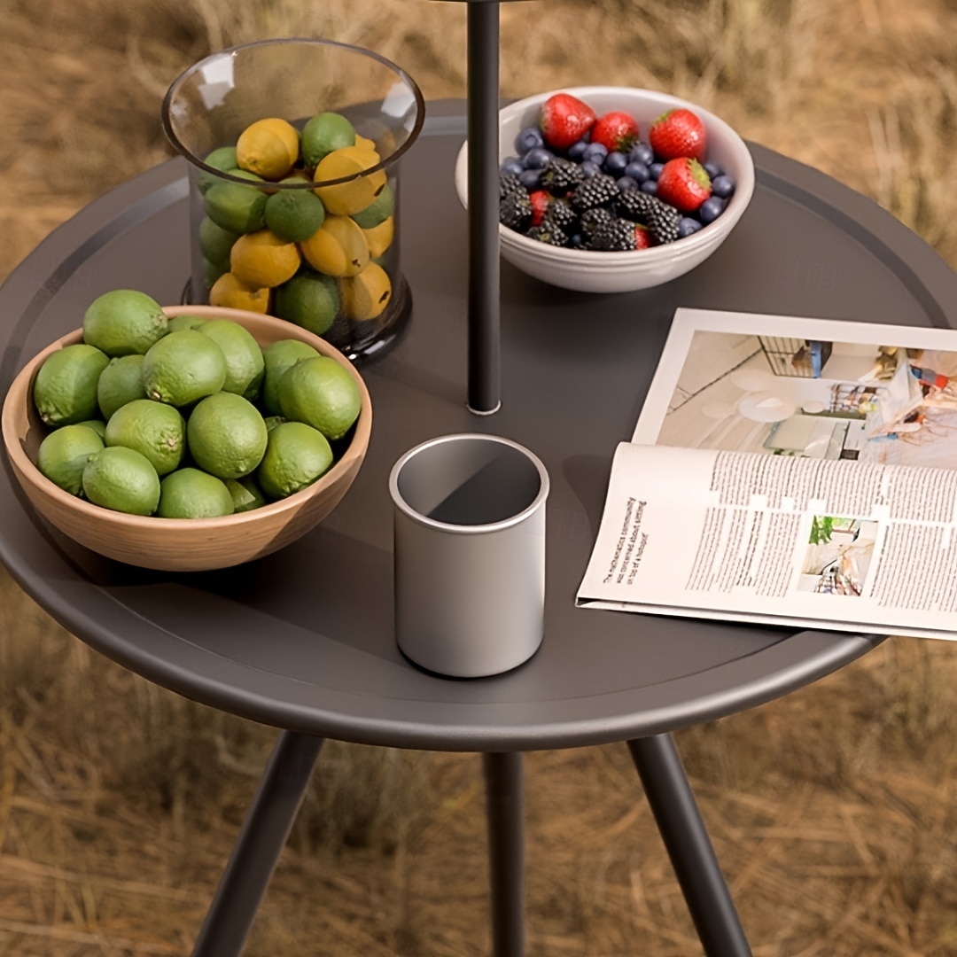 tragbarer schwarzer Outdoor-Tisch mit Lampenständer – klappbar, Eisenkonstruktion, lässiger Stil, inklusive Aufbewahrungstasche, kleiner Outdoor-Tisch 2026 - $21.99 –P5