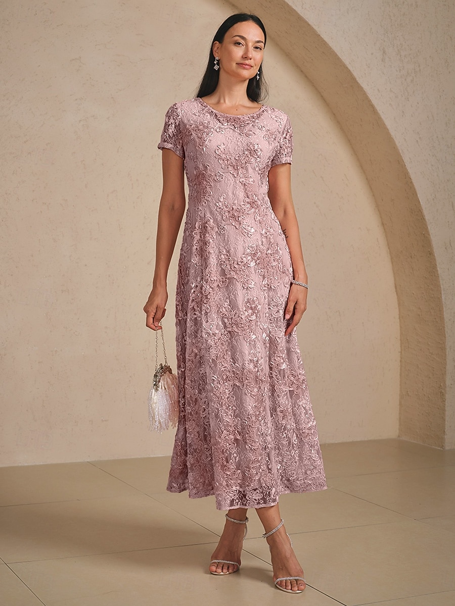 Dam Maxiklänning Sheath Dress Elegant party cocktail Normal Ensfärgat Kortärmad Rund hals Blush Pink 2026 - $149.99 –P1