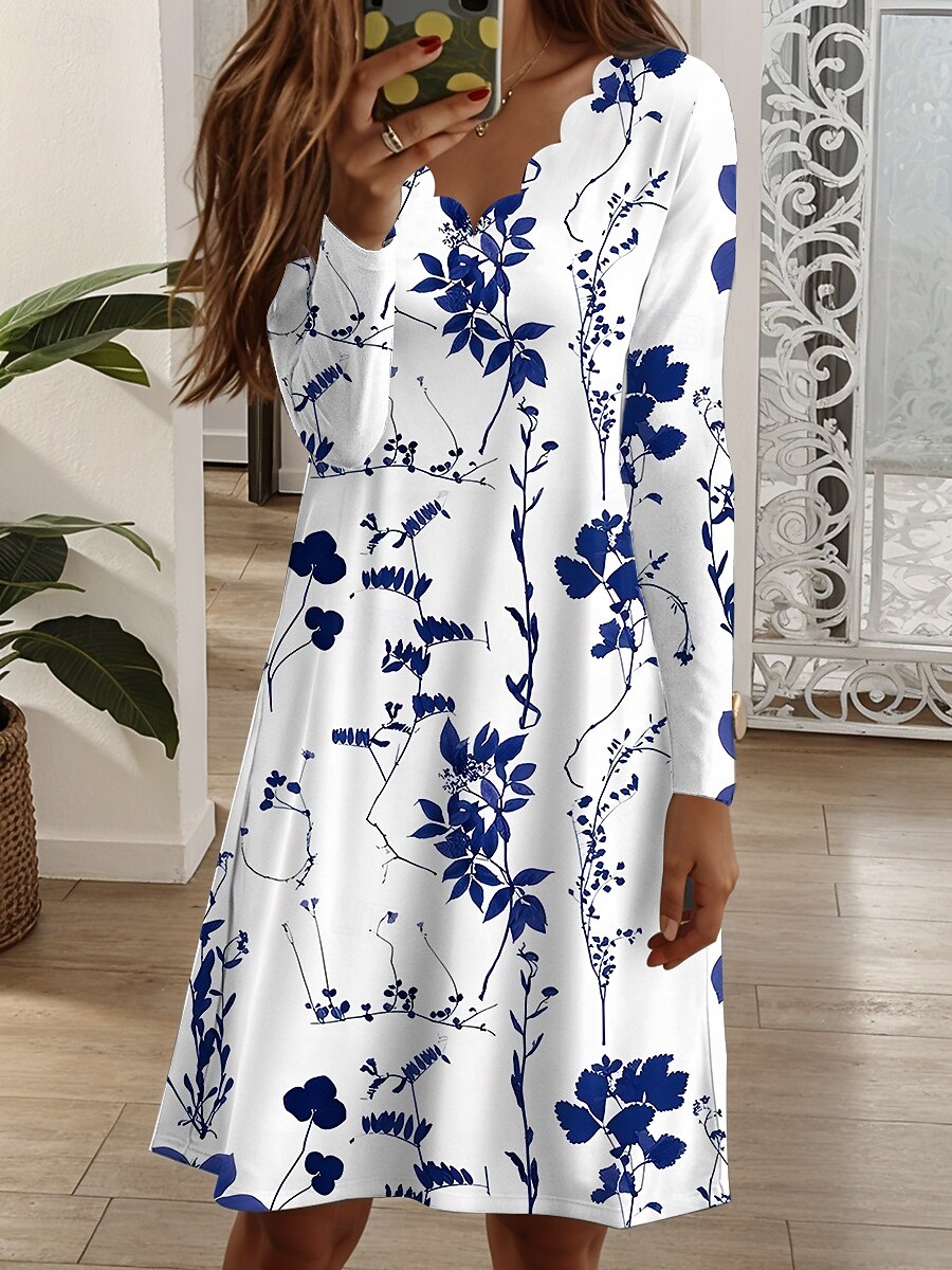 Femmes Mini Robe Robe fourreau Robe trapèze Occasionnel Quotidien Coupe régulière Fleuri Graphique manche longue Col en V Jaune Rouge Bleu Violet Printemps Automne Hiver de 2025 ? $21.99 –P1