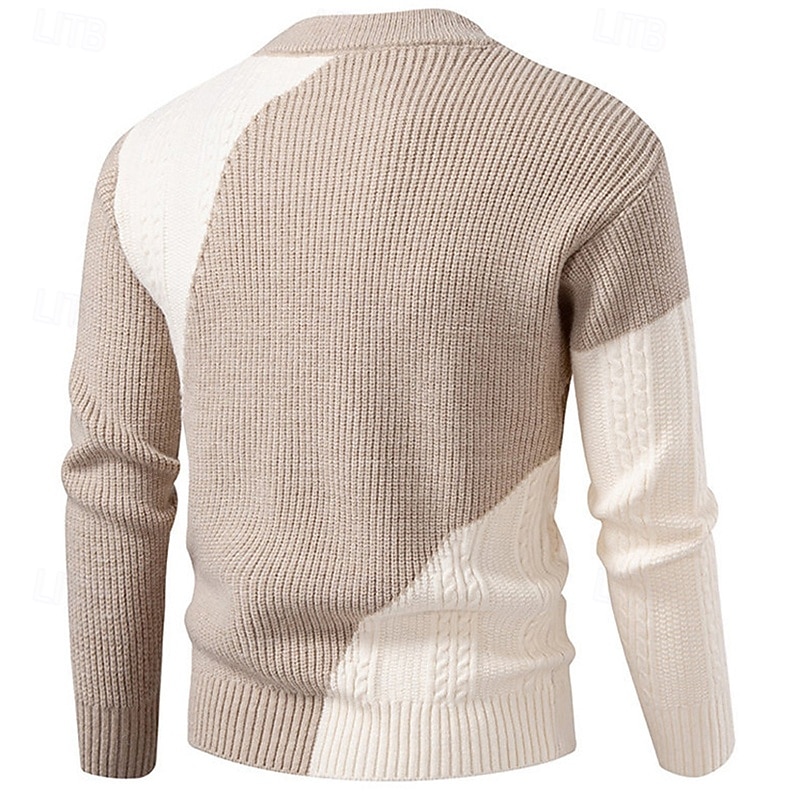 Voor heren Trui Gebreide trui Geribd breien Normale tops Gebreid Kleurenblok Strakke ronde hals Modieus Basic Vakantie Alledaagse kleding Kleding Winter Khaki Beige S M L 2026 - $37.99 –P6
