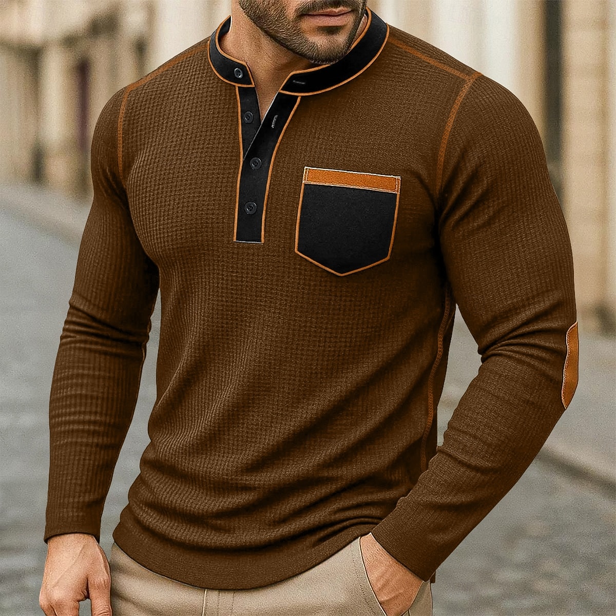 Men's Waffle Henley Shirt Tee Long Sleeve Henley Summer Fall Winter Solid Color Plain Fashion Designer Modern Color Block Buttons Outdoor Casual Daily Black Navy Blue Brown Top Tee for Men 2026 - $31.99 –P6
