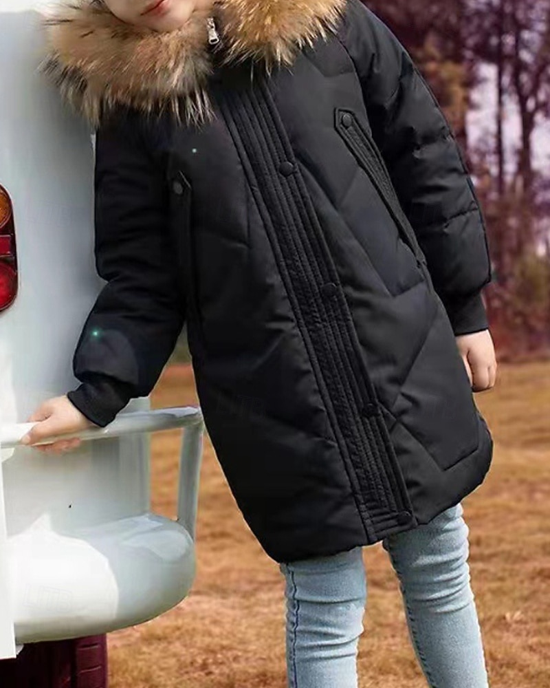 Copii Fete Jos Culoare solidă Modă Γούνινος Γιακάς Fermoar Buzunar Școală Palton Îmbrăcăminte exterioară 4-12 ani Iarnă Negru Roz Îmbujorat Roșu-aprins 2025 - $35.99 –P14
