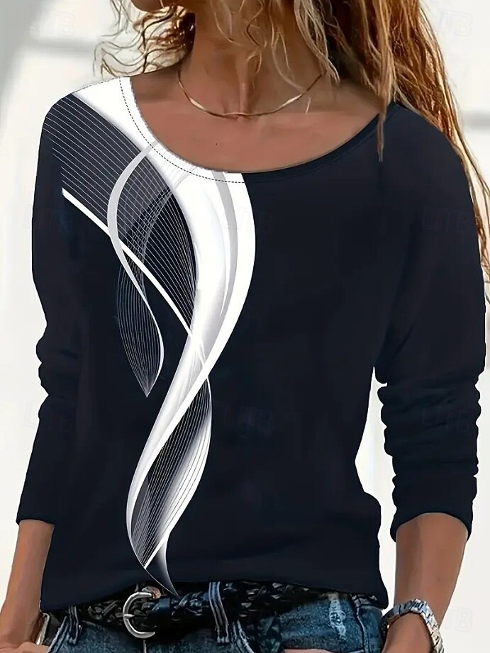 Damen T Shirt Druck Grafik Farbverläufe Abstrakt Mode Langarm Rundhalsausschnitt Normale Oberteile Täglich Ausgehen Wochenende Schwarz Rosa Grün Frühling Herbst 2026 - $22.99 –P2