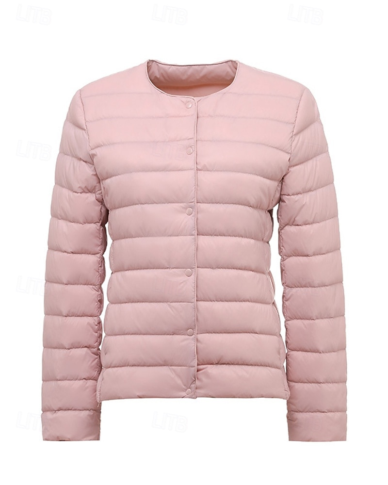 Dame Dunjakke Pufferjakke Hold Varm Bekvem Lomme Knapper Fritid عادي Ferie Ut på byen Fritid / hverdag Enkeltkneppet Normal Crewneck Normal Langermet Yttertøy Marineblå Svart Hvit Høst Vinter 2025 - $36.99 –P1