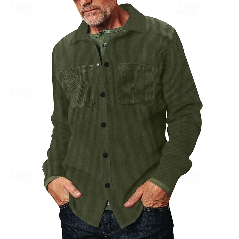 Per uomo Camicia Camicia casual Camicia da Spiaggia Camicia di Velluto a Coste Camicia con Bottoni Nero Verde militare Grigio Manica Lunga Semplice Bavero Vacanza Camicia hawaiana Tasca Abbigliamento del 2025 a $22.99 –P17