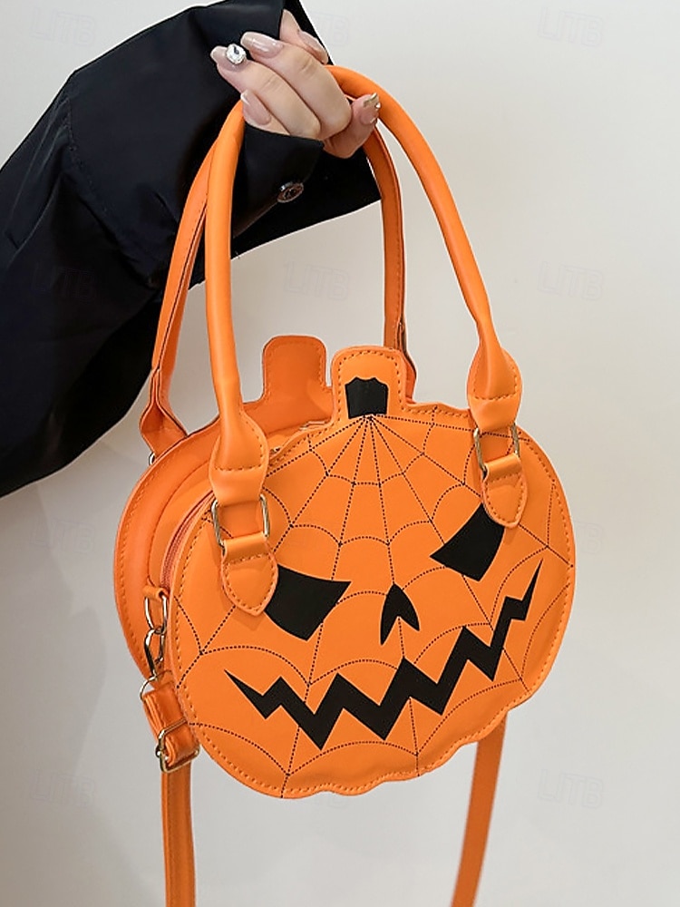 Halloween-pumpahandväska för kvinnor – söt axelväska med pumpamotiv och spindelnätsdesign, väska i konstläder för fest, cosplay och högtidskläder 2025 - $18.99 –P4
