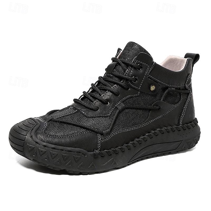 Braune High-Top-Freizeitsneaker aus Leder für Herren mit Ziernähten und strapazierfähiger Gummisohle – modische Komfortschuhe für Outdoor und Stadt 2025 - $54.99 –P2