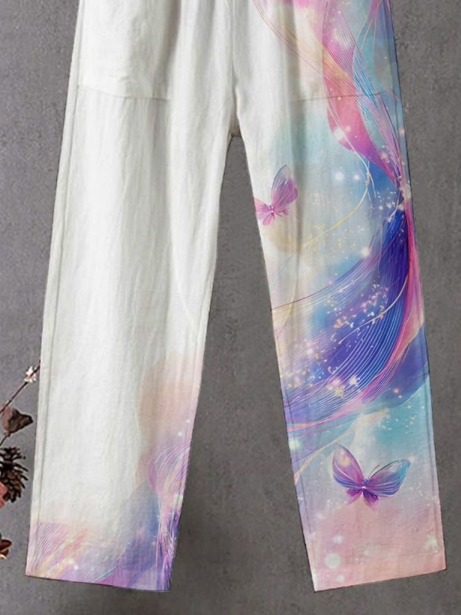 Dam Kinesiska Byxor Streetwear Ledigt Fullängd Hög midja Lutning Elastisk midja Mönster Mateial som andas Bekväm Elastisk Semester Gata Dagliga kläder Purpur Sommar Vår Höst Normal 2025 - $27.99 –P2