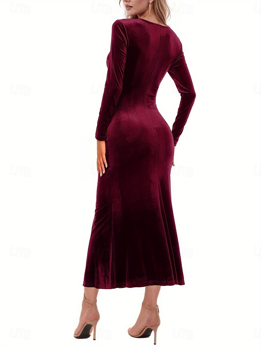 Femmes Robe Longue Maxi Robe Robe fourreau Élégant Sexy Coupe régulière Uni manche longue Col en V Noir Vin Vert foncé Violet Printemps Automne de 2025 ? $27.99 –P3