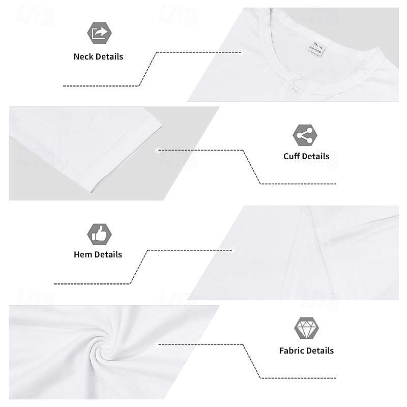 Pánské Tričko Tričko Henley Trička Tričko Top Dlouhý rukáv Henley Jaro Podzim Bez vzoru Módní Designové Základní Knoflíky Dovolená ulice Jdeme ven Bílá Top tričko pro muže 2026 - $20.99 –P7
