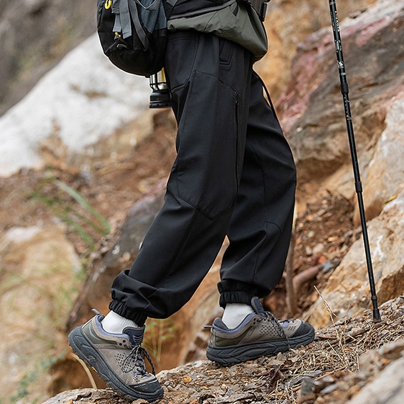 Homens Calças de Trilha Calças impermeáveis Calças com cordão Calças Softshell Ao ar livre Normal Prova-de-Água A Prova de Vento Calças Bolsos Cintura elástica Preto Branco Acampar e Caminhar Corrida de 2025 por $48.99 –P5