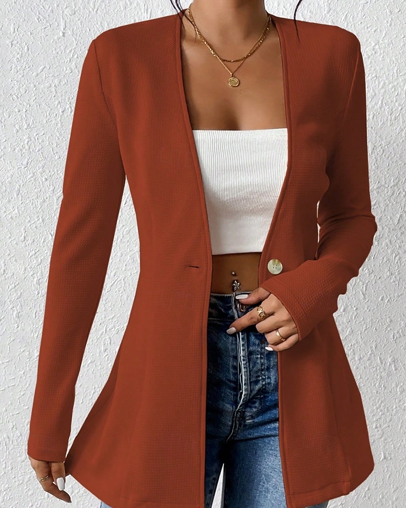 Mujer chaqueta Cómodo Botones Moda Plano Noche Fin de semana Botonadura Simple Regular Escote en Pico Ajuste regular Manga Larga Ropa de calle Negro Blanco Vino Otoño 2025 - $26.99 –P13