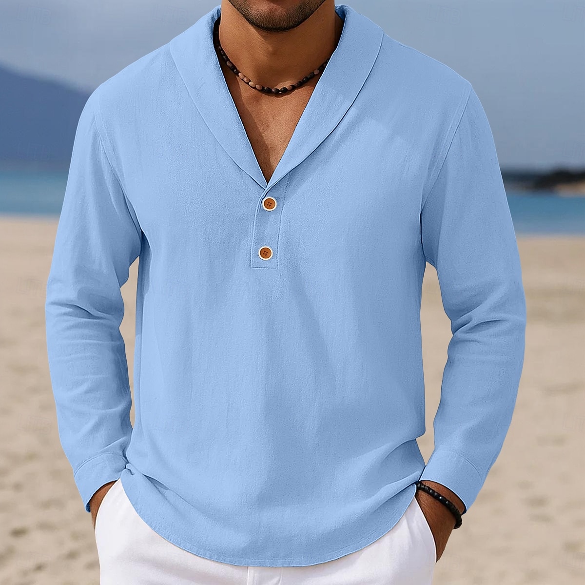 Bărbați Cămașă Cămașă de in Cămașă popover Cămașă de vară Costum de plajă Culoare solidă Vacanță Stradă Negru Albastru piscină Kaki Manșon Lung Guler Toamnă Primavara vara Îmbrăcăminte Simplu 2026 - $25.99 –P6