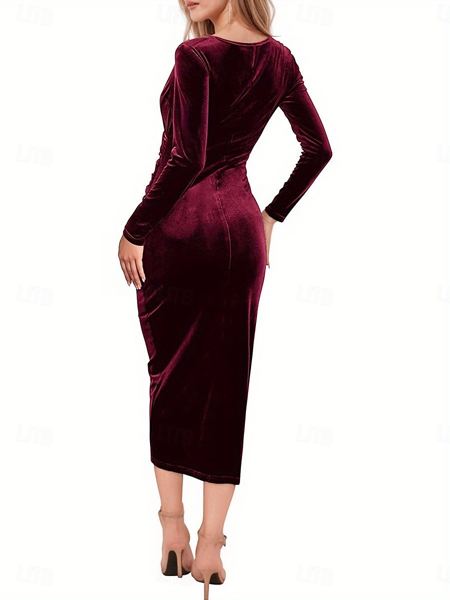 Dames Halflange jurk Kerstjurk Fluwelen Jurk Cocktail jurk Elegant Stijlvol Sexy Avond Feest Normale pasvorm Effen Lange mouw V-hals Zwart Wijn Koningsblauw Donkergroen Lente Herfst 2025 - $28.99 –P6
